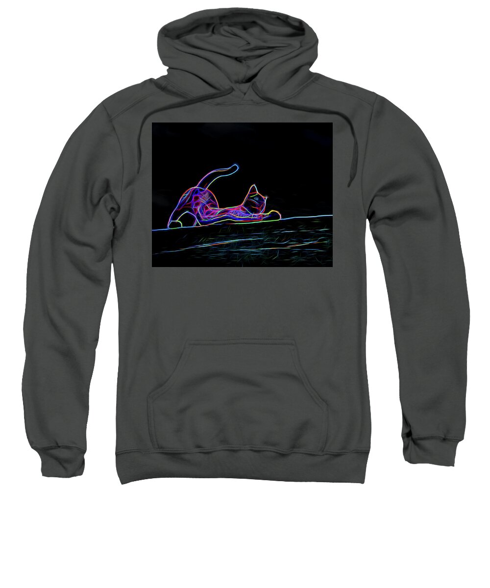 Cat Sweatshirt featuring the photograph Bright Idea - Neon Kitty Cat by Mitch Spence