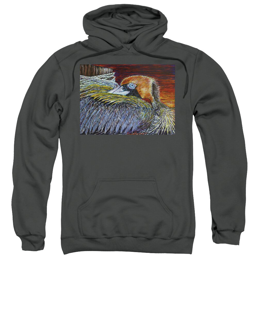 Bird Sweatshirt featuring the painting Brown Pelican by David Joyner