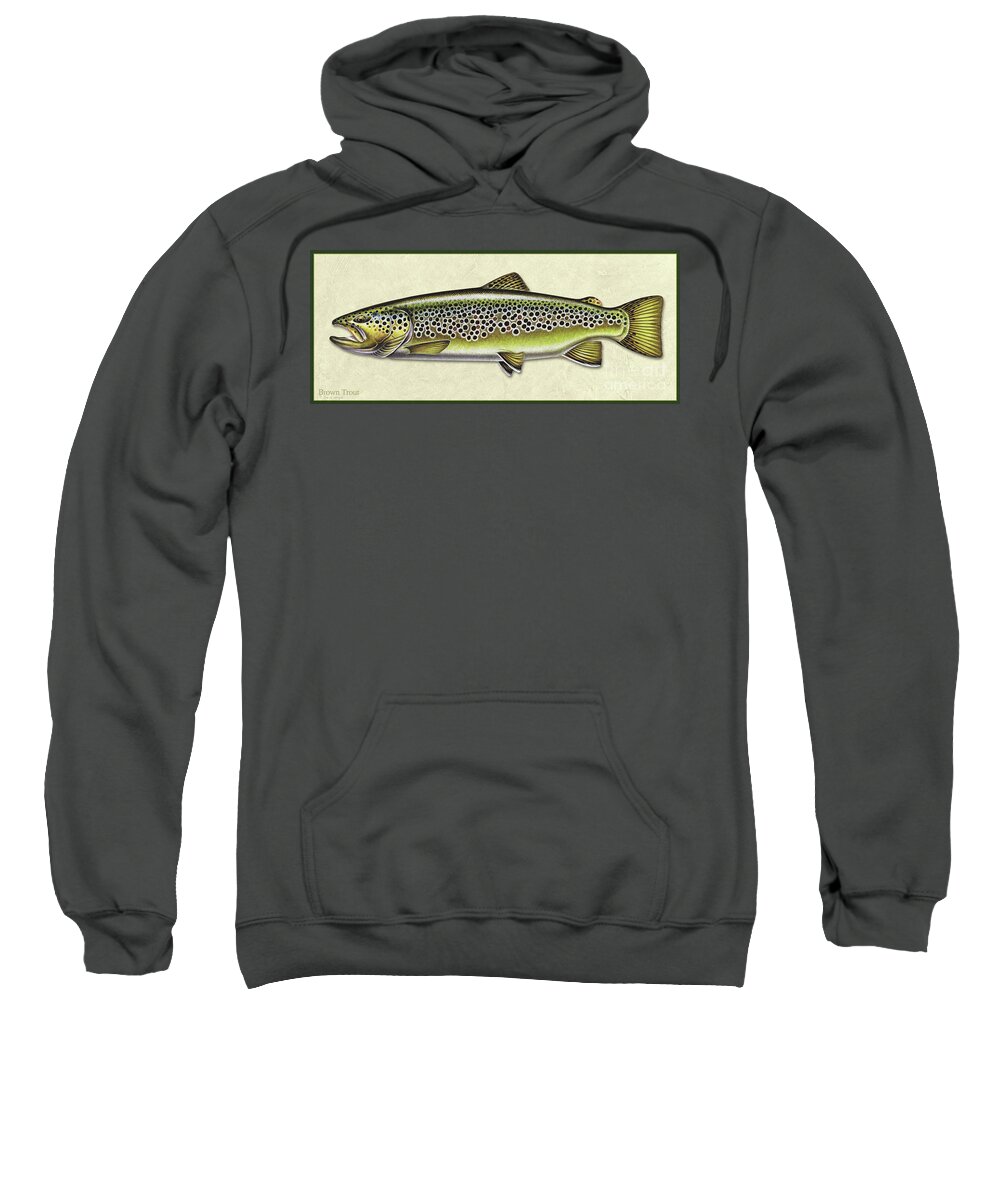 Jon Q Wright Fish Id Print Brown Trout Flyfishing Fly Freshwater Sweatshirt featuring the painting Brown trout ID by Jon Q Wright