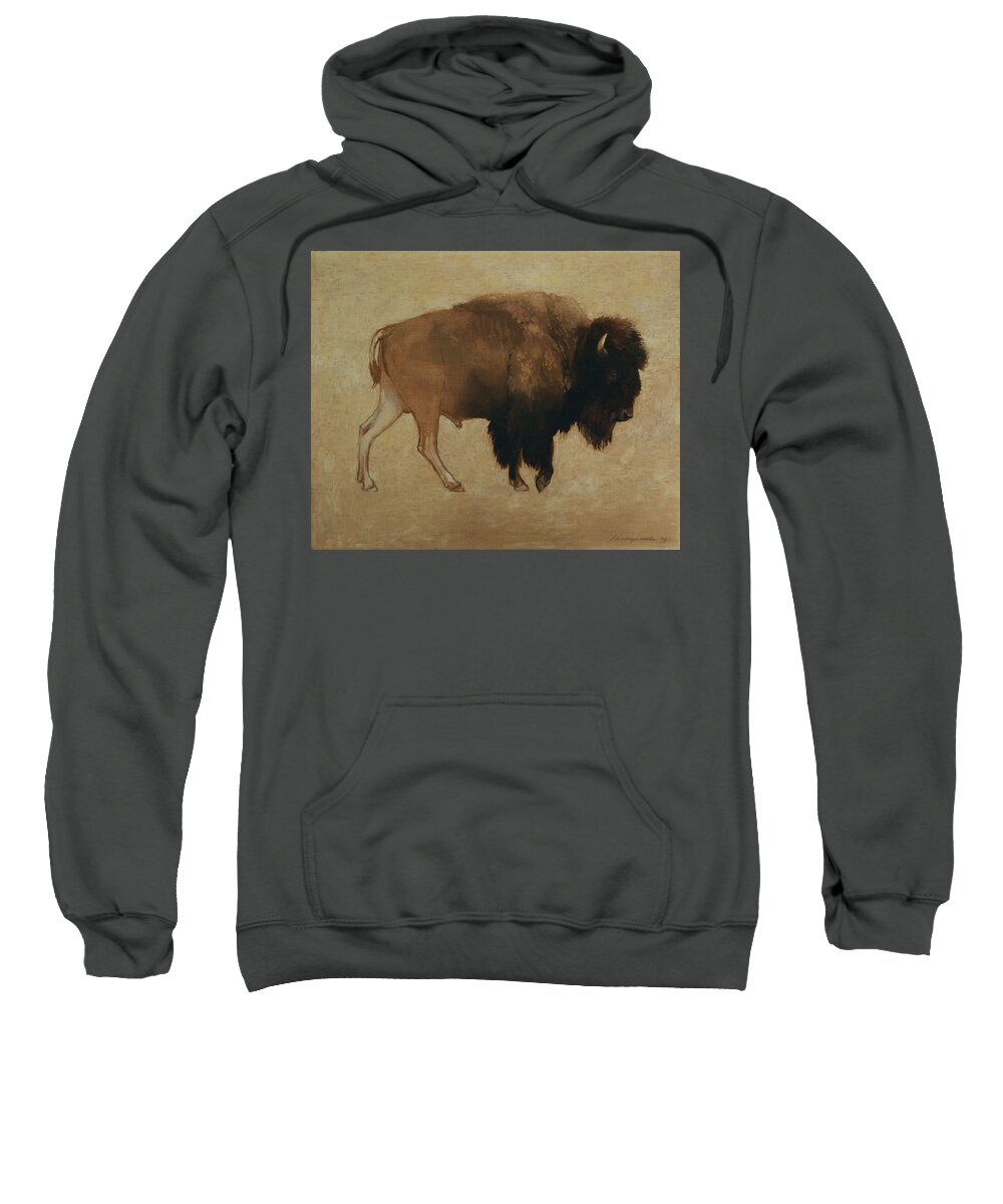 Buffalo Sweatshirt featuring the painting Buffalo by Attila Meszlenyi