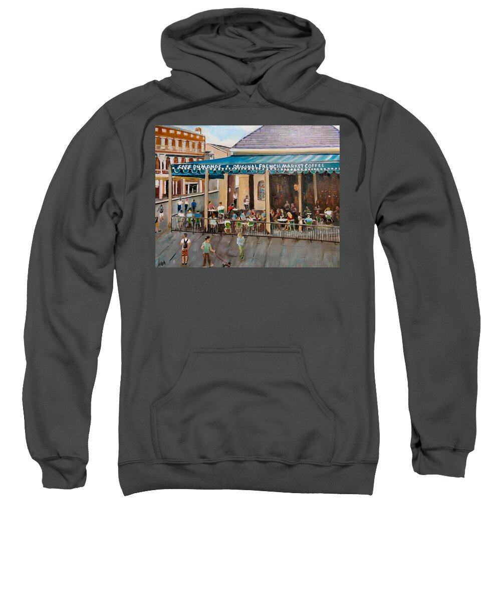 Architecture Sweatshirt featuring the painting Cafe DuMonde by Arlen Avernian - Thorensen