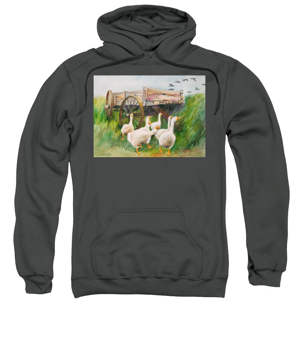 Geese Sweatshirt featuring the painting Calling Home by Bobby Walters