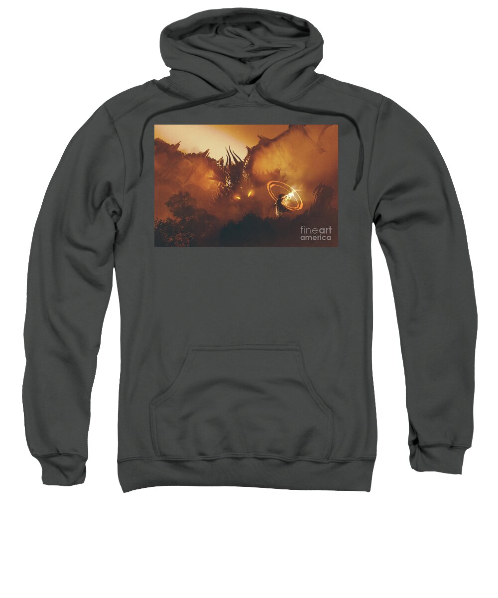 Illustration Sweatshirt featuring the painting Calling Of The Dragon by Tithi Luadthong