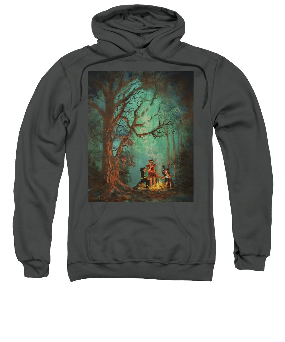 Halloween Sweatshirt featuring the painting Campfire Ghost by Tom Shropshire