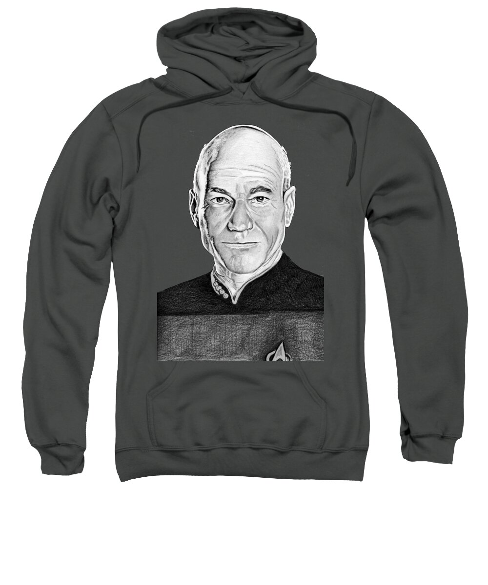 Captain Sweatshirt featuring the drawing Captain Picard by Bill Richards