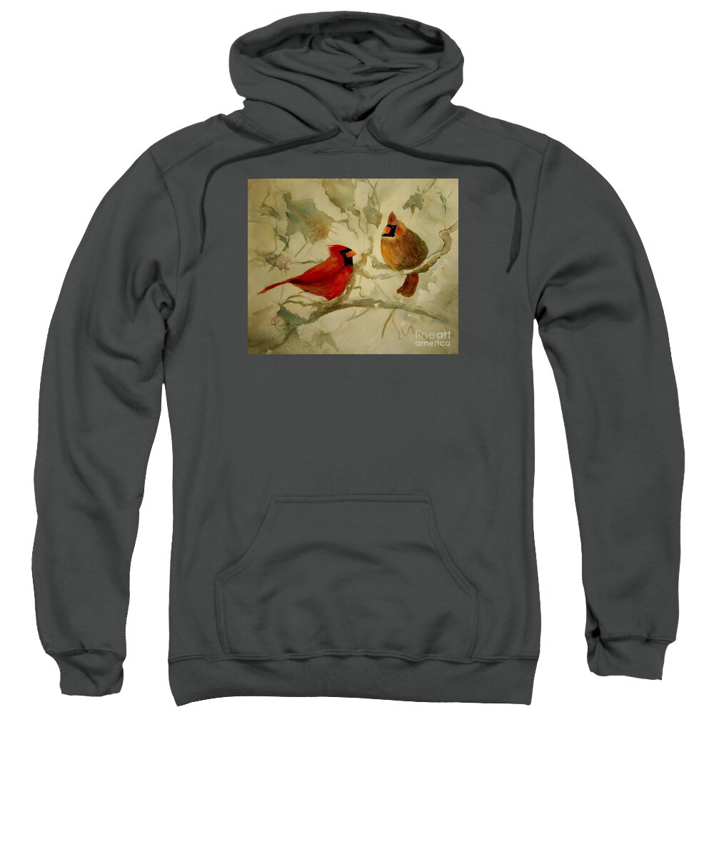 Barbara Rossitto Sweatshirt featuring the painting Cardinal Pair Crop 24 x 20 by B Rossitto