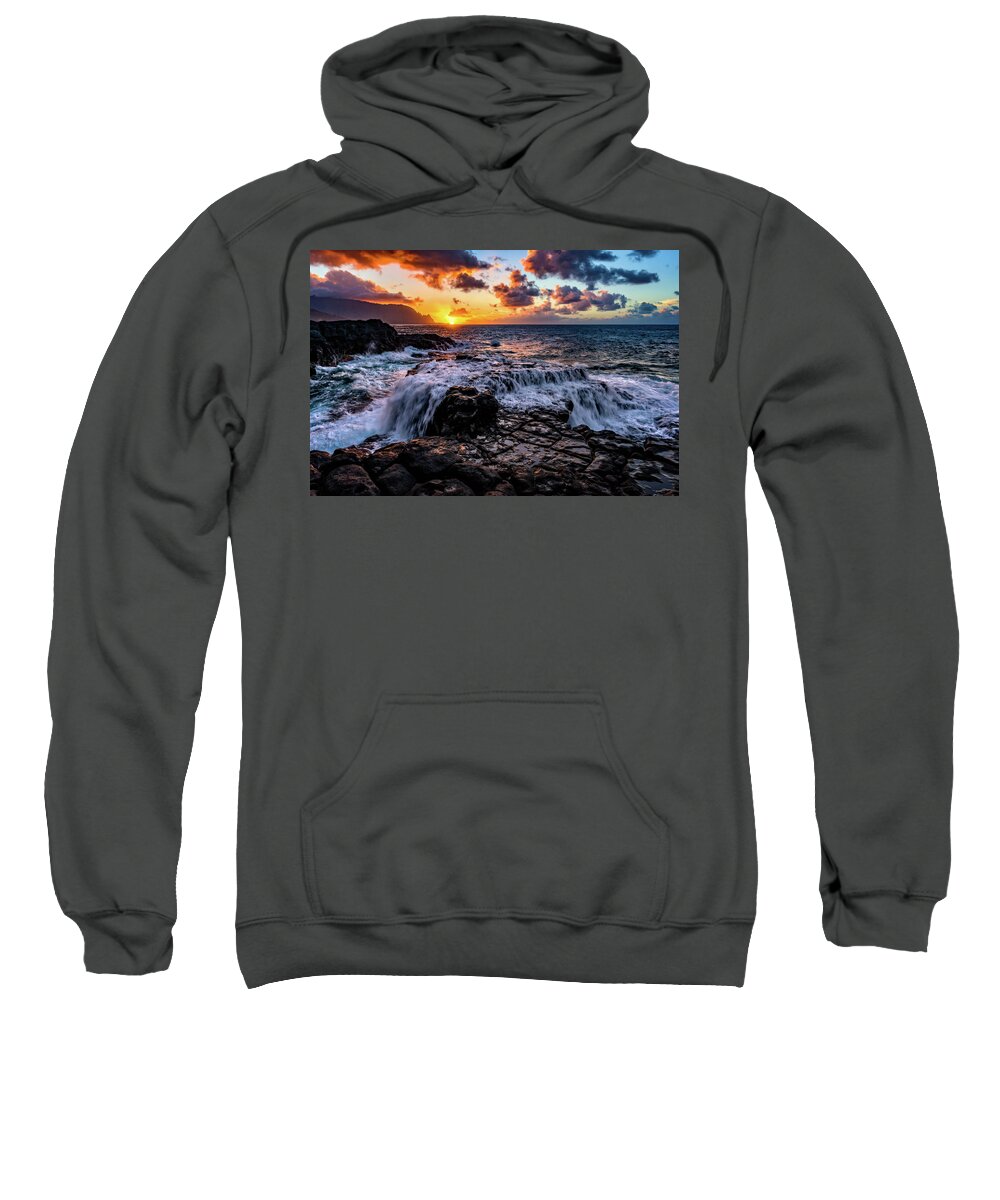 Beach Sweatshirt featuring the photograph Cascading Water at Sunset by John Hight