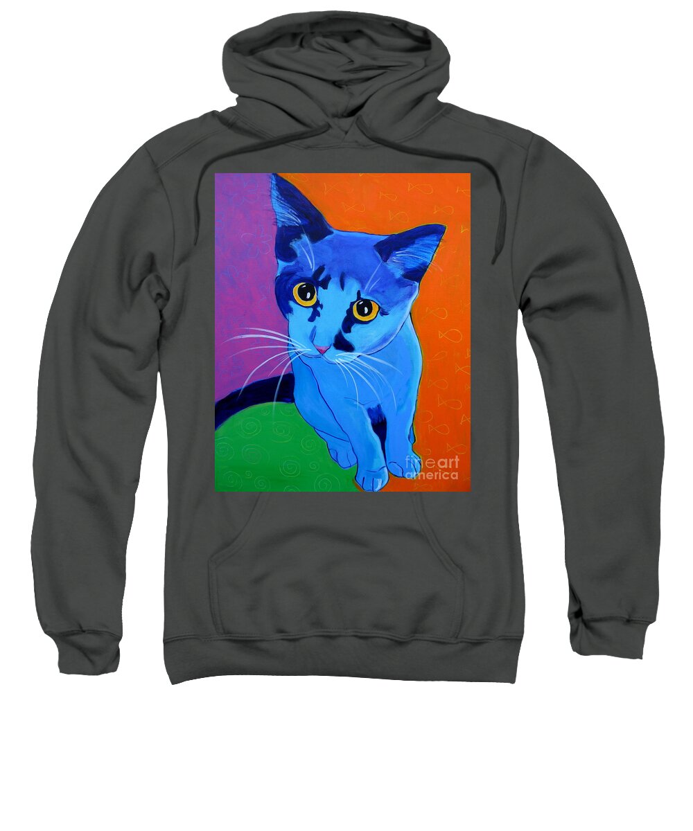 Cat Sweatshirt featuring the painting Cat - Kitten Blue by Dawg Painter