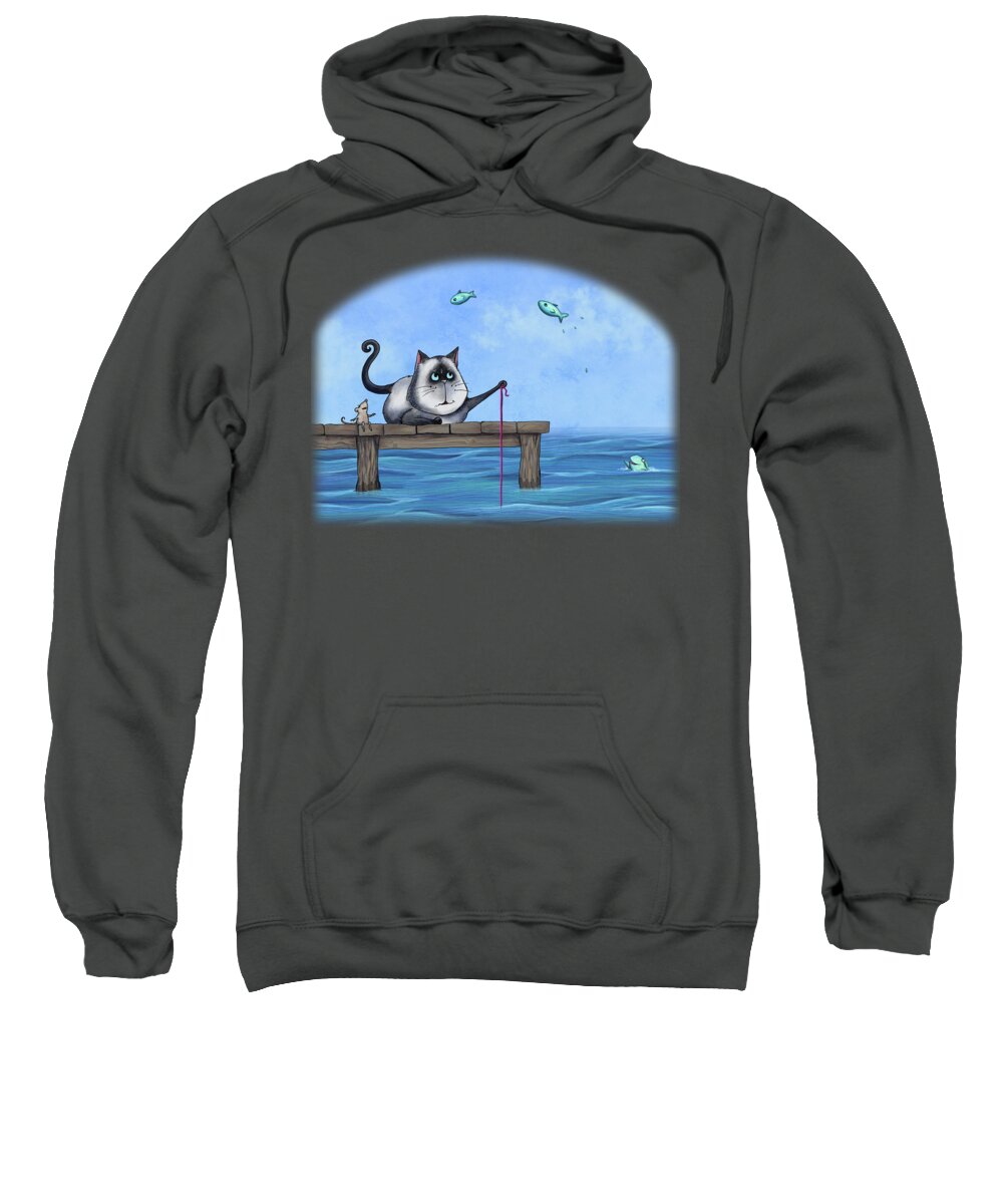 Cat Sweatshirt featuring the painting Cat Fish by Temah Nelson