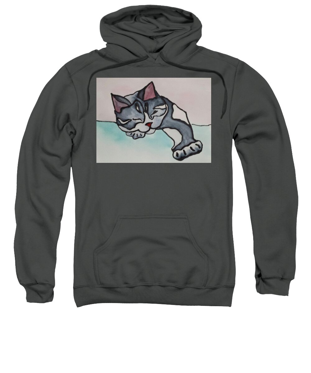 Cat Sweatshirt featuring the painting Cat Nap 2 by Elise Boam