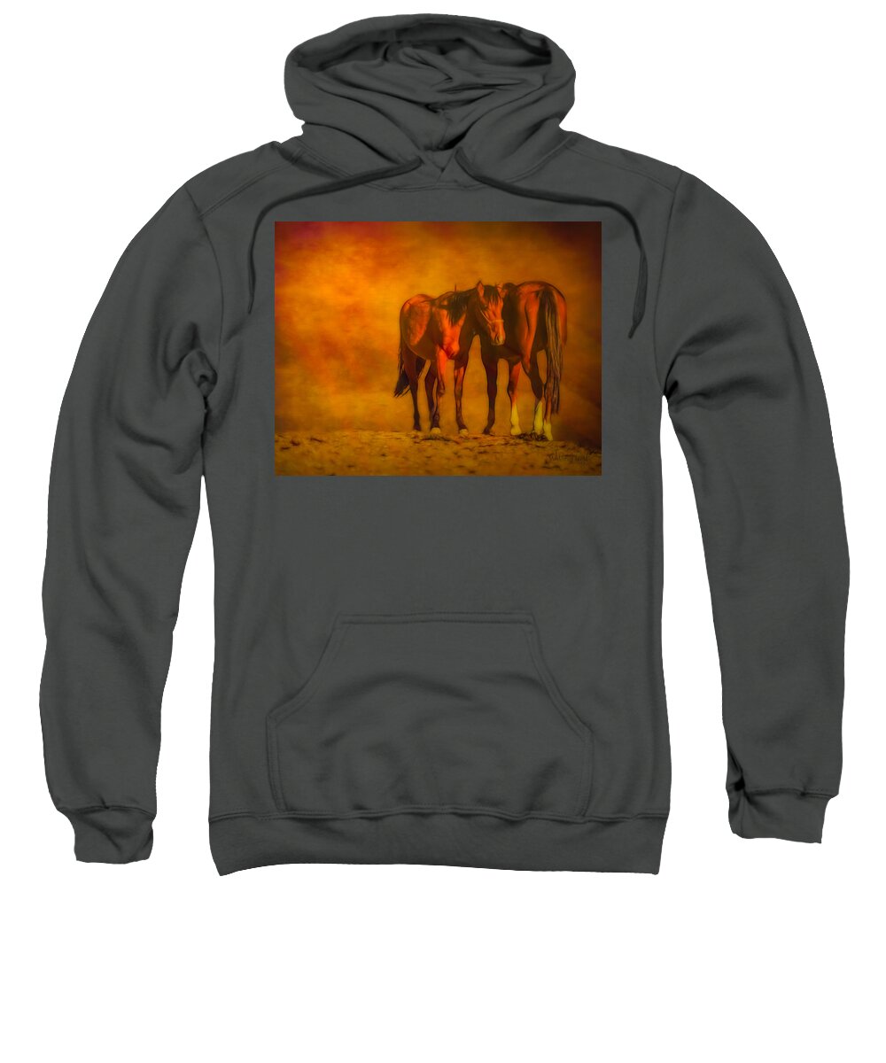 Horse Sweatshirt featuring the painting Catching the Last Sun Digital Painting by Walter Herrit