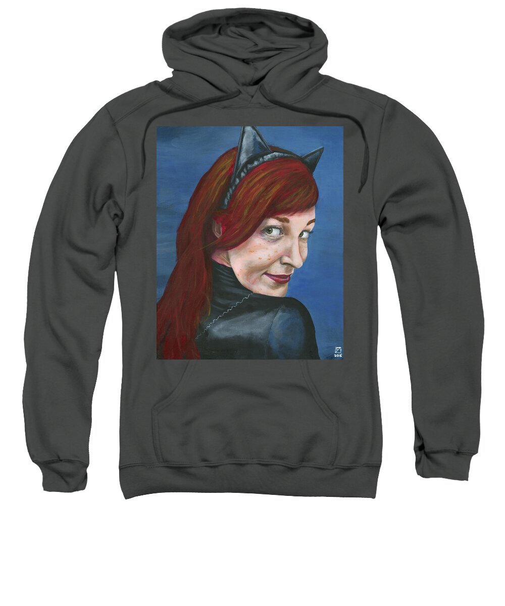 Cosplay Sweatshirt featuring the painting Catwoman by Matthew Mezo
