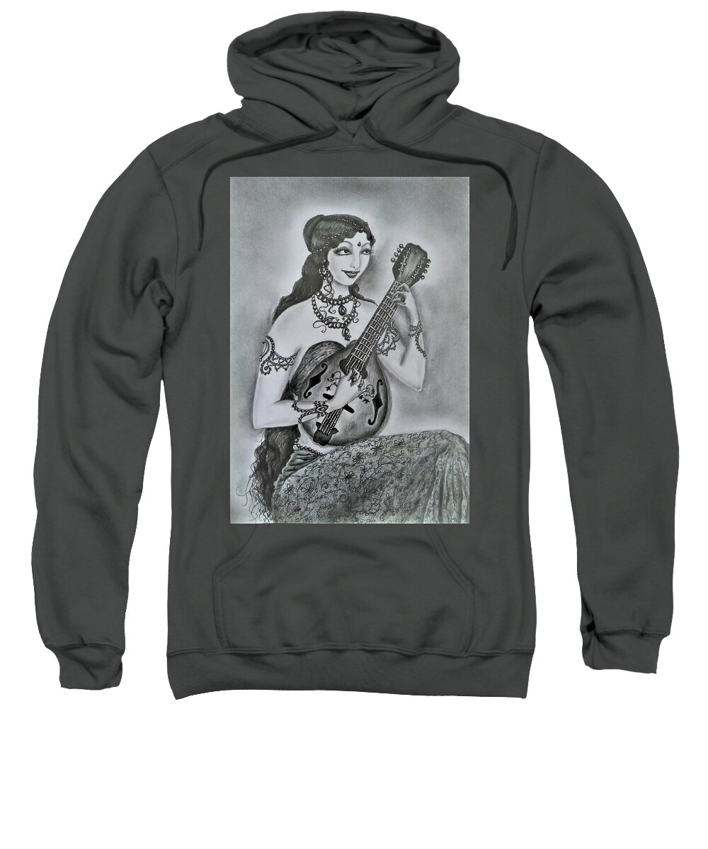 Apsara Sweatshirt featuring the drawing Celestial Musician by Tara Krishna