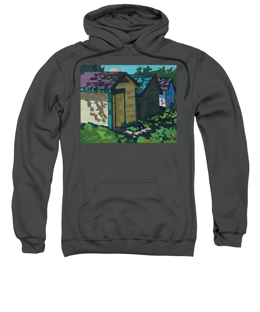 1948 Sweatshirt featuring the painting Chaffey Boat Houses by Phil Chadwick