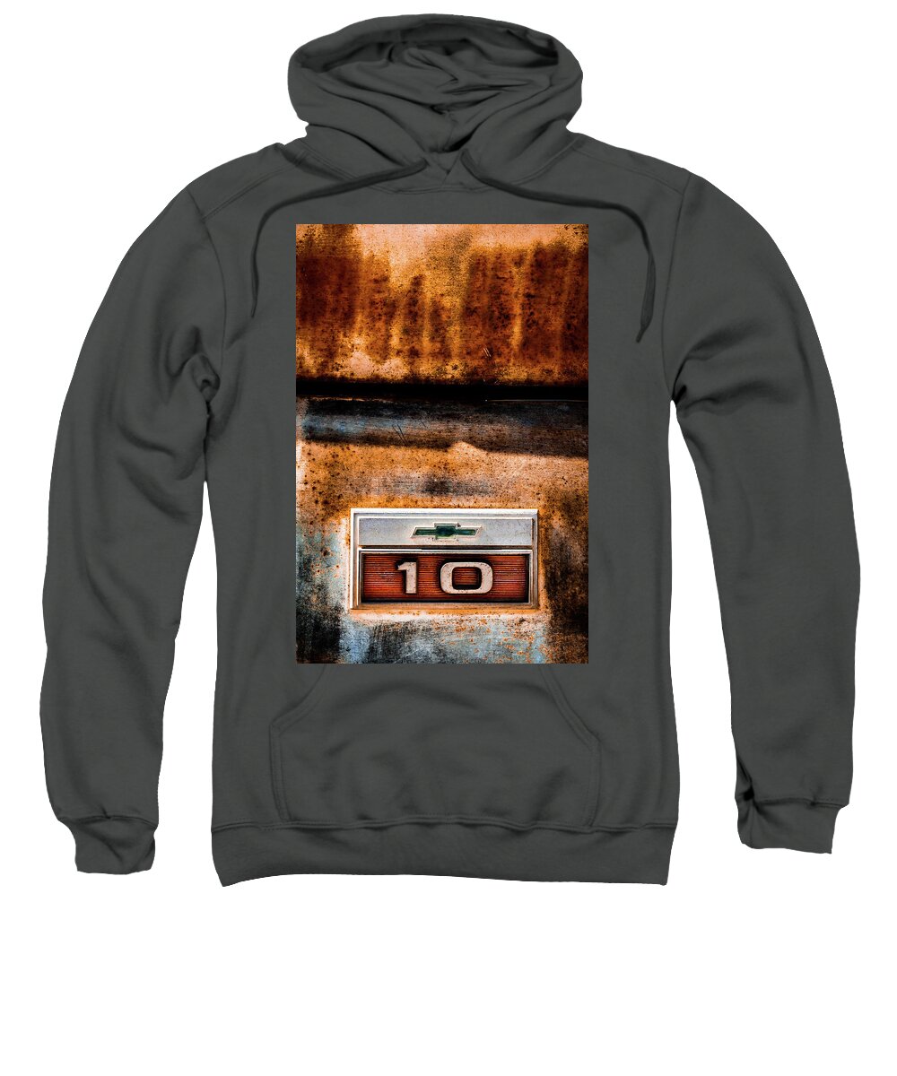 C10 Sweatshirt featuring the photograph Chevy C10 Rusted Emblem by Ron Pate