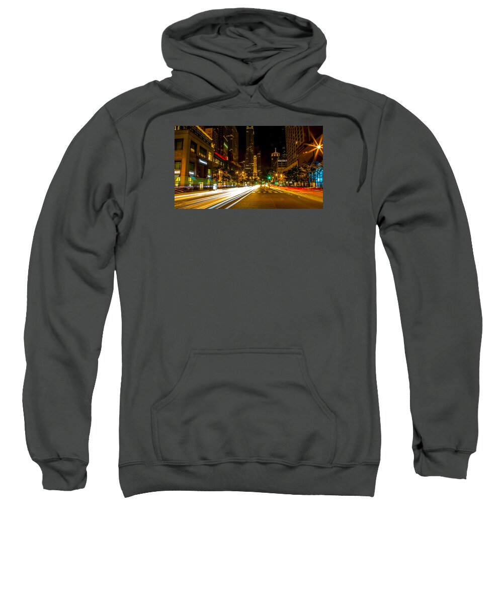 Chicago Sweatshirt featuring the photograph Chicago Magnificent Mile At Night by Lev Kaytsner
