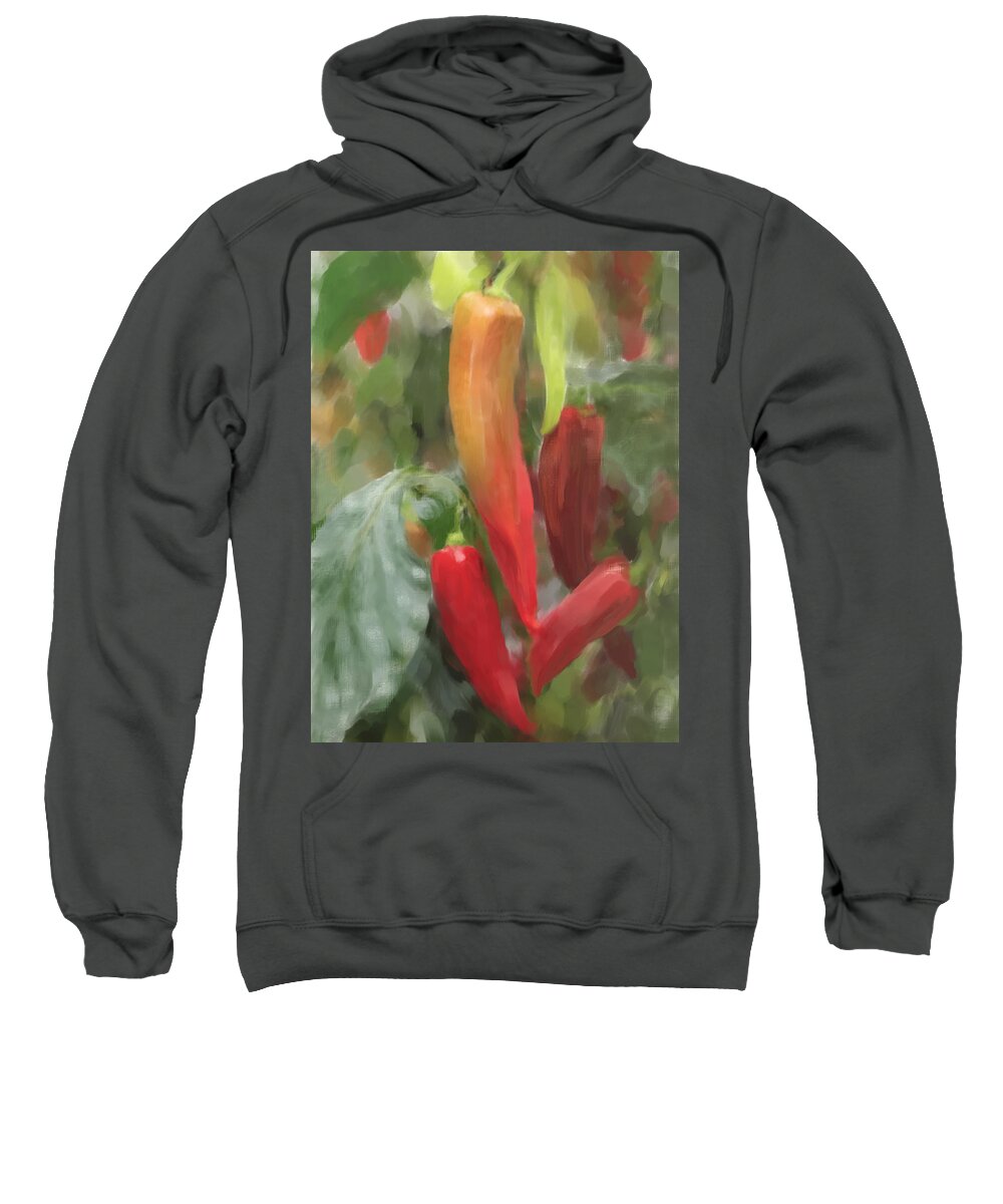 Chillis Sweatshirt featuring the painting Chili Peppers by Portraits By NC