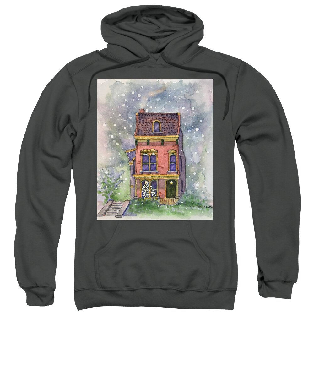 Watercolor Christmas Card Sweatshirt featuring the painting Christmas on North Hill by Rebecca Matthews