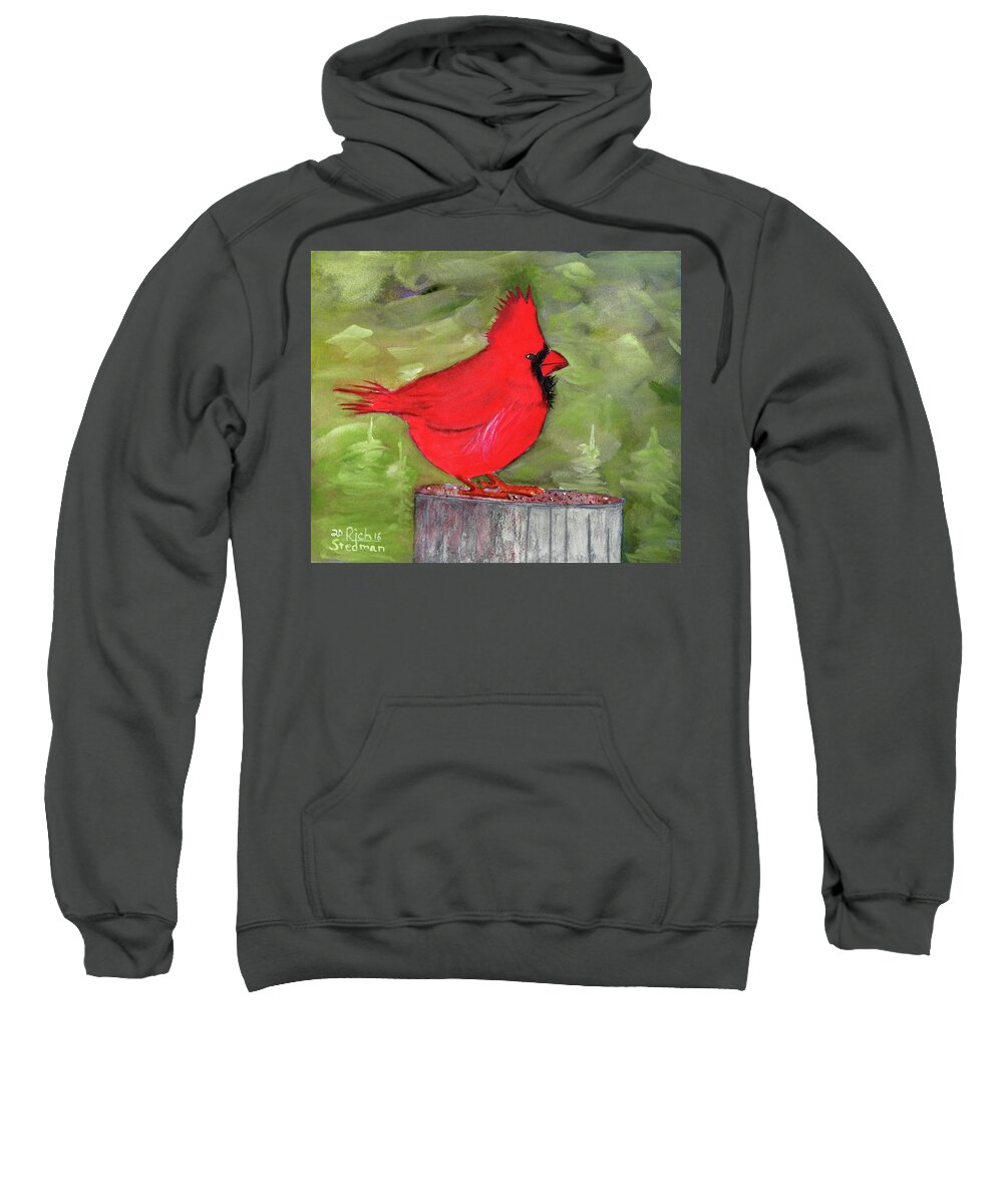 Red Sweatshirt featuring the painting Christopher Cardinal by Richard Stedman