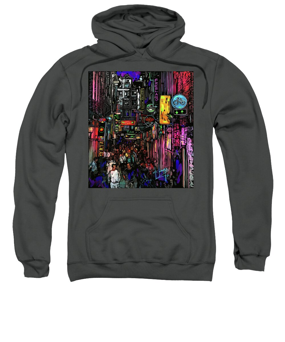 Coffee Shop Sweatshirt featuring the painting Coffee Shop, Amsterdam by DC Langer