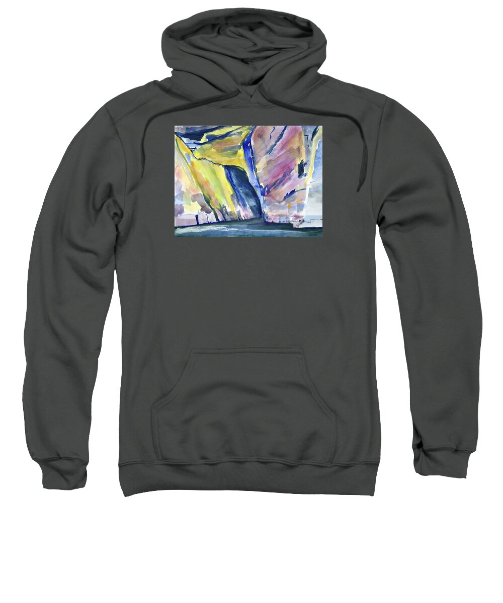  Sweatshirt featuring the painting Colorful Cliffs and Cave by Kathleen Barnes