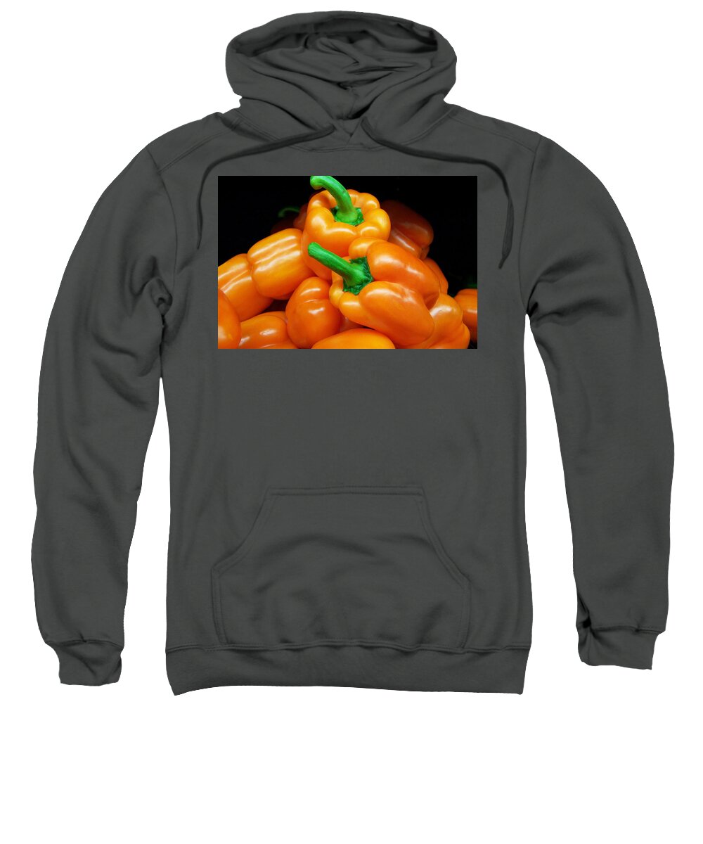 Bright Sweatshirt featuring the photograph Colorful Orange Bell Peppers by Kathy Clark