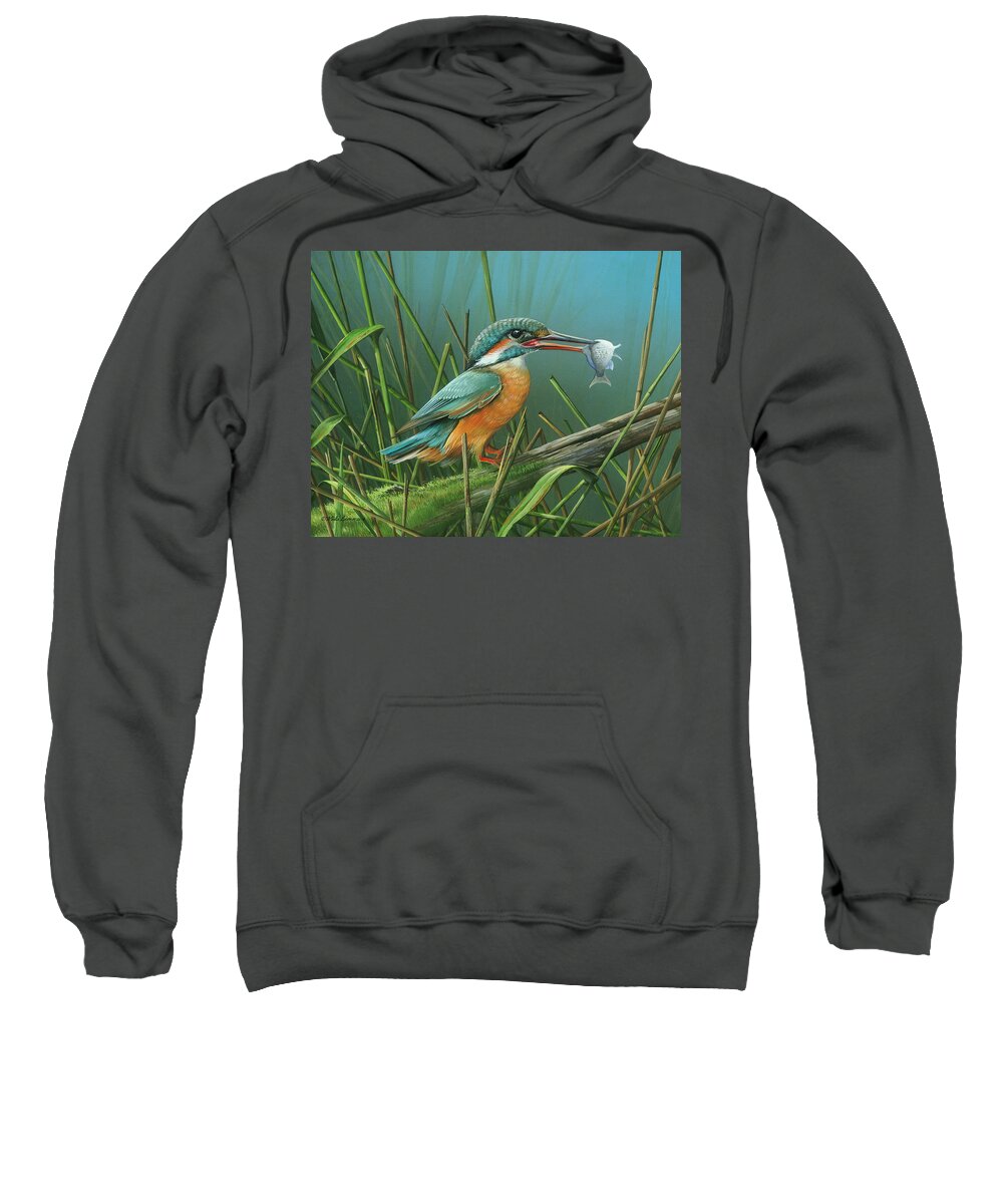 Common Kingfisher Sweatshirt featuring the painting Common Kingfisher by Mike Brown