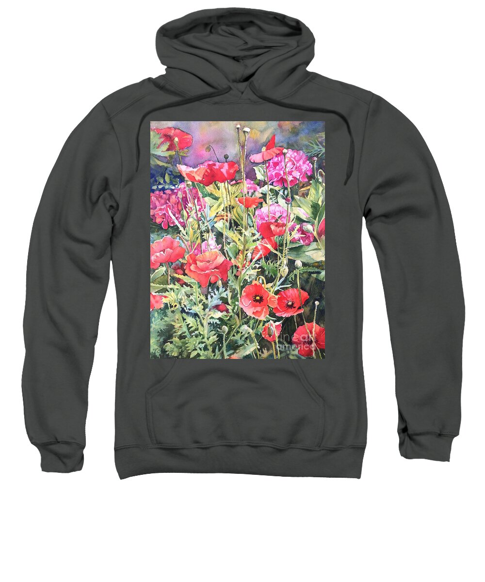 Coquelicot Sweatshirt featuring the painting Coquelicots et Hortensias by Francoise Chauray