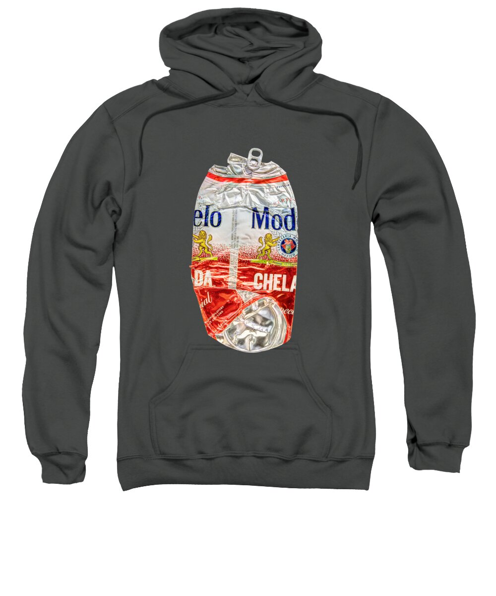 Beer Can Sweatshirt featuring the photograph Crushed Beer Can Red Chelada on Plywood 83 by YoPedro