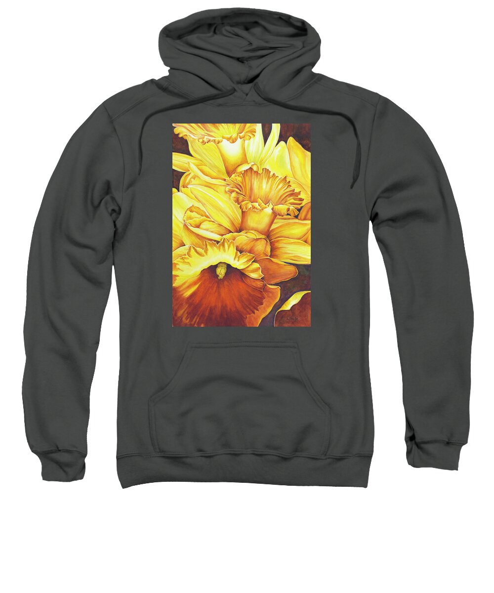 Floral Sweatshirt featuring the painting Daffodil Drama by Lori Taylor