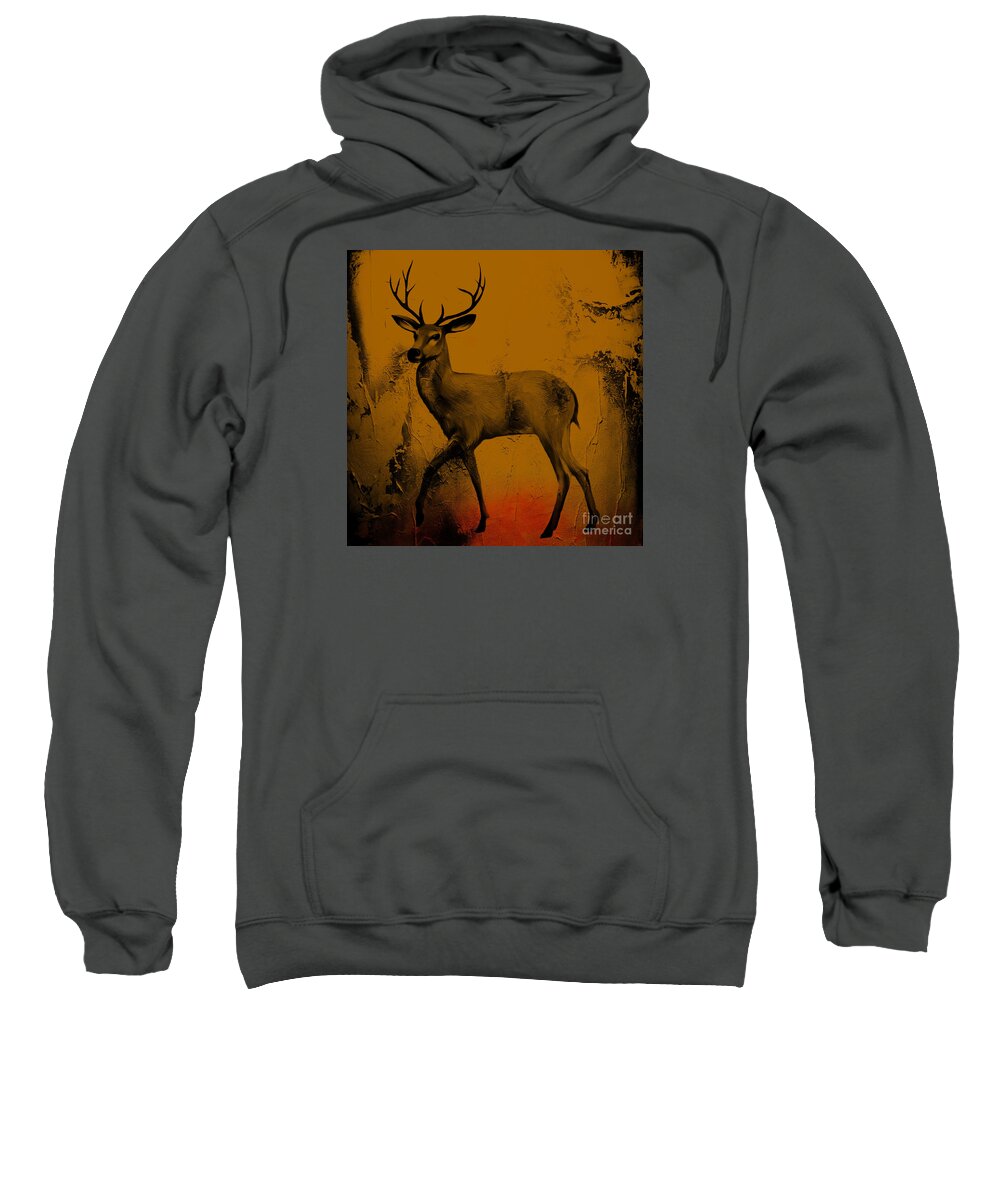 Deer Sweatshirt featuring the painting Deer With Big Horn by Gull G