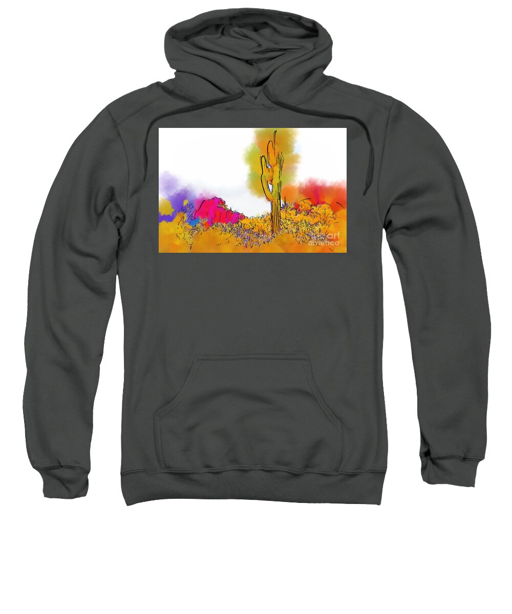 Desert Sweatshirt featuring the digital art Desert Saguaro In Subtle Abstract by Kirt Tisdale