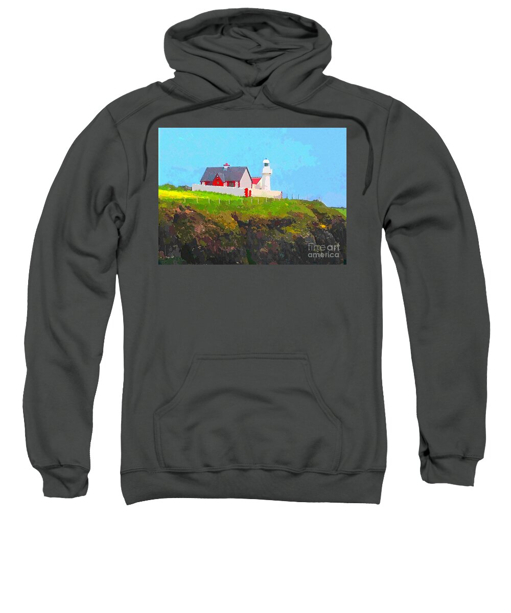Dingle Sweatshirt featuring the painting Dingle Lighthouse Impressionist Artwork , County Kerry Ireland Summer 2016 by Mary Cahalan Lee - aka PIXI