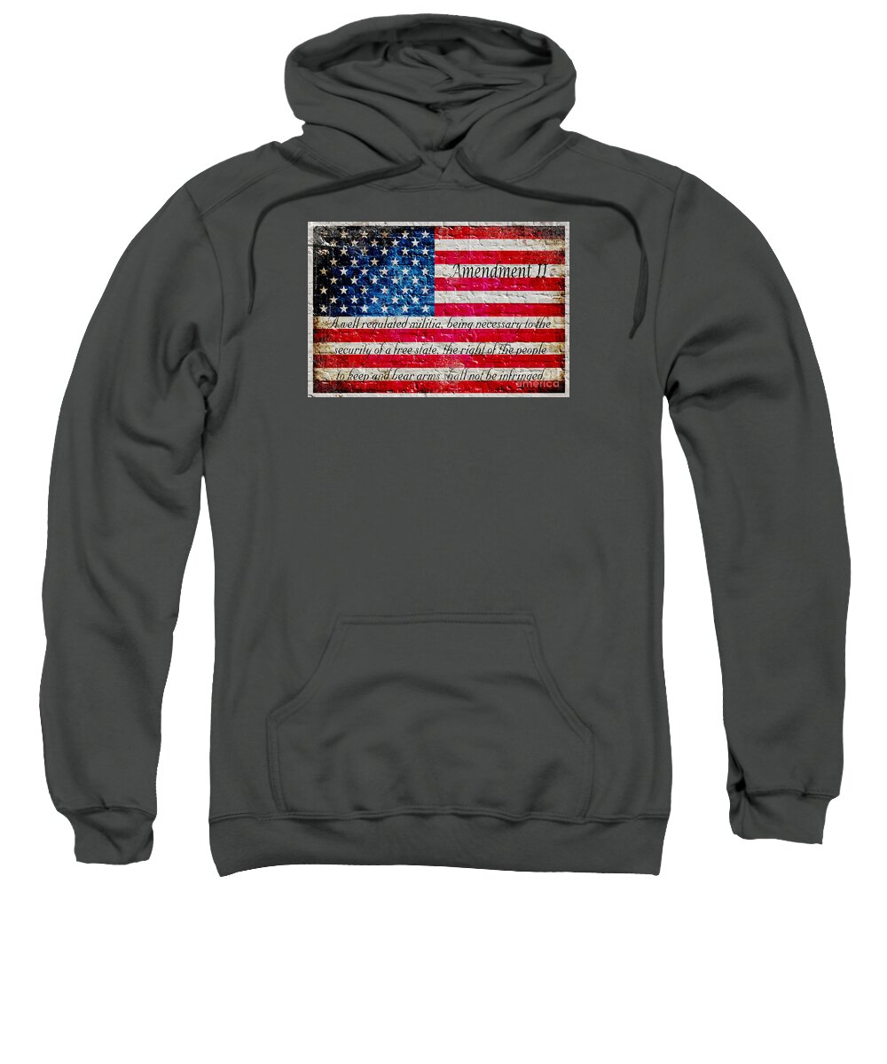 American Flag Sweatshirt featuring the digital art Distressed American Flag And Second Amendment On White Bricks Wall by M L C