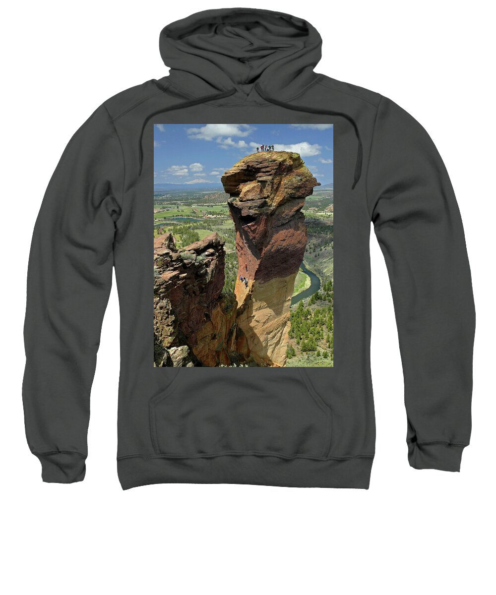 Dm5314 Sweatshirt featuring the photograph DM5314 Climbers on Monkey Face Rock OR by Ed Cooper Photography