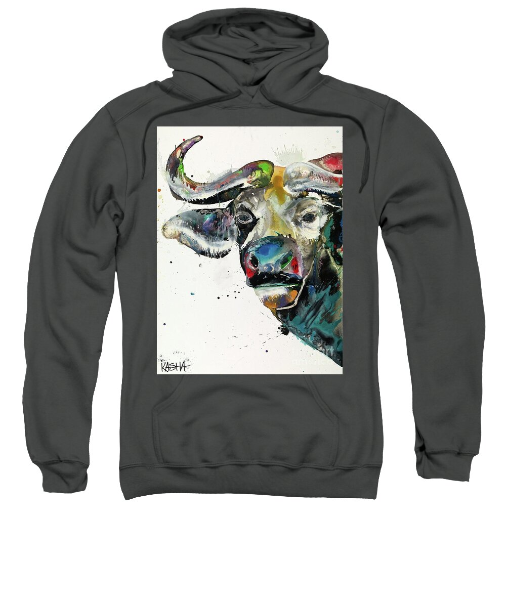 Buffalo Sweatshirt featuring the painting Doppelganger by Kasha Ritter
