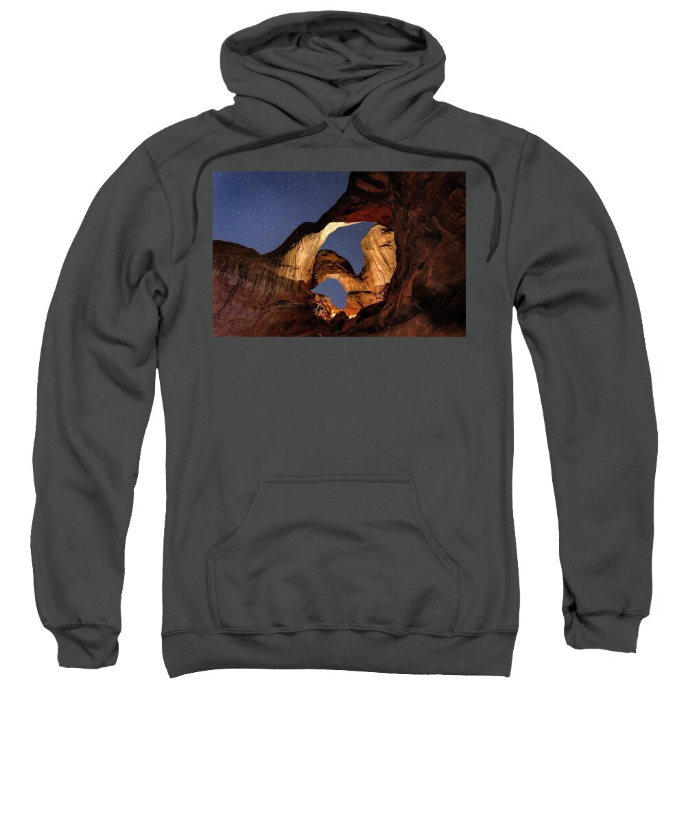 Arches Sweatshirt featuring the photograph Double Arch at Night by Michael Ash