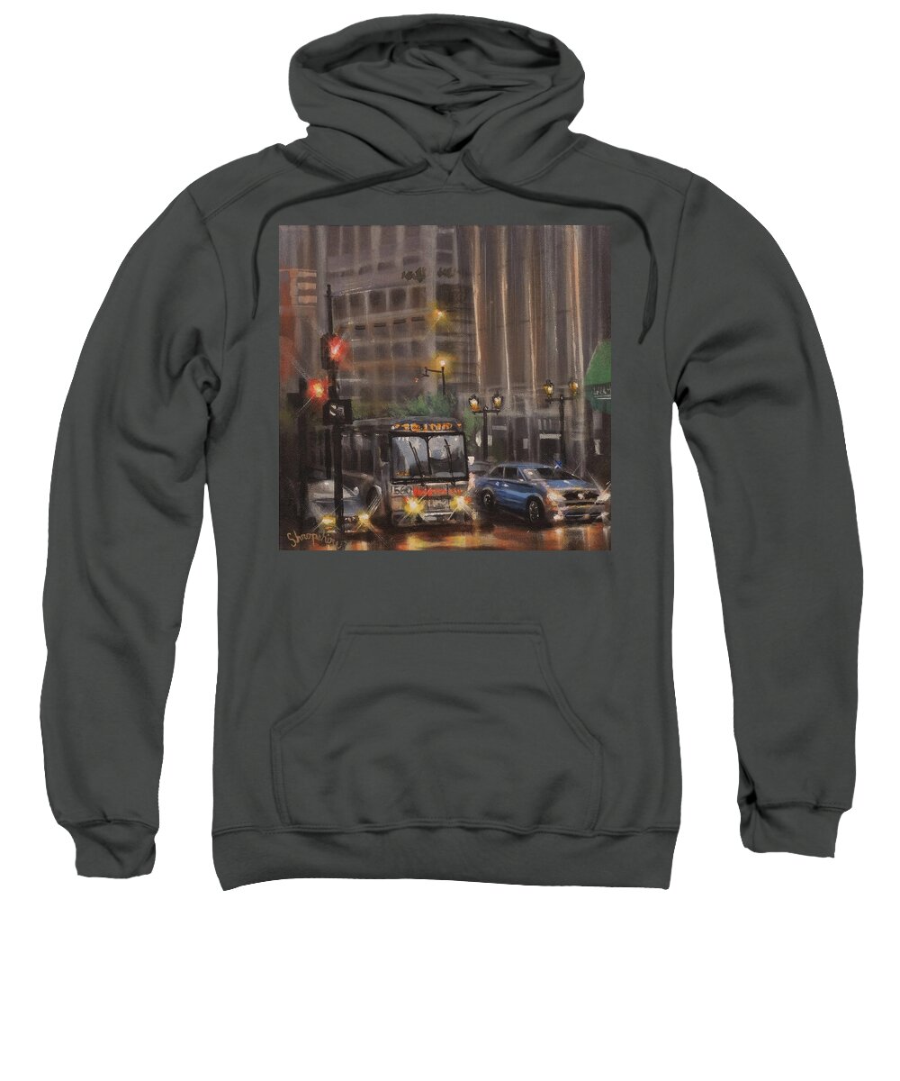 Milwaukee Sweatshirt featuring the painting Downtown Bus by Tom Shropshire