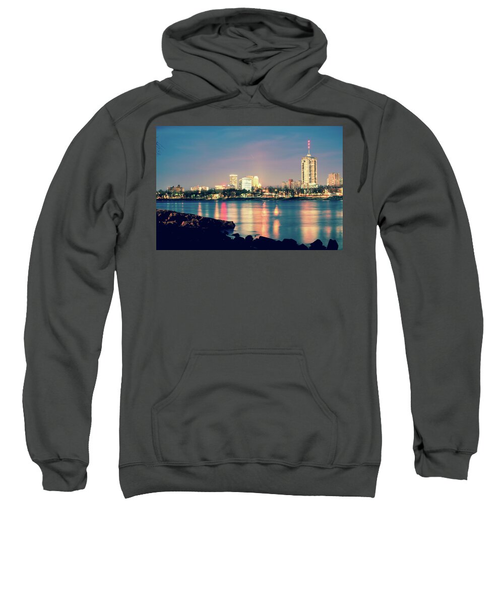 America Sweatshirt featuring the photograph Downtown Tulsa Skyline on The Arkansas River by Gregory Ballos