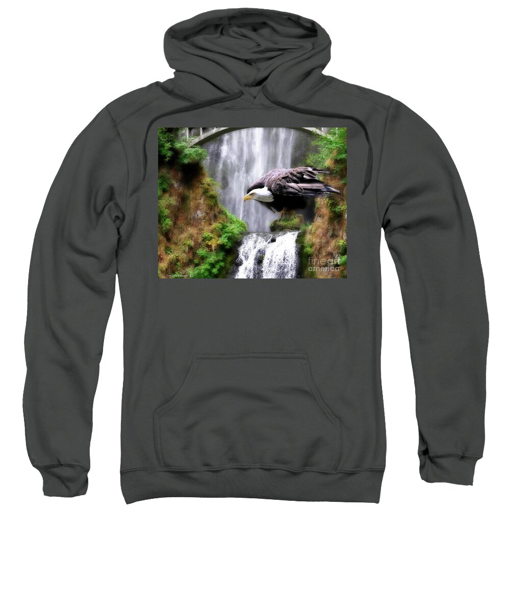 Eagle Sweatshirt featuring the painting Eagle by the Waterfall by Constance Woods
