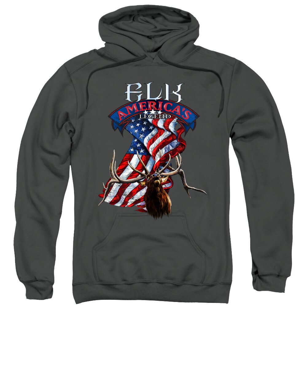 Elk Sweatshirt featuring the drawing Elk America's Legend v2 by Robert Corsetti
