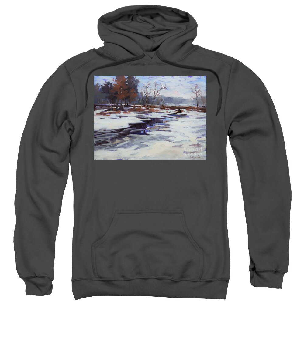 Nature Sweatshirt featuring the painting February Thaw by K M Pawelec