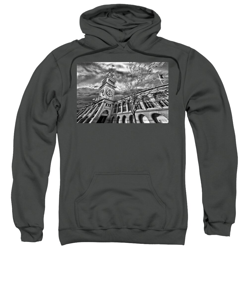 Ferry Building Sweatshirt featuring the photograph Ferry Building Black White by Blake Richards
