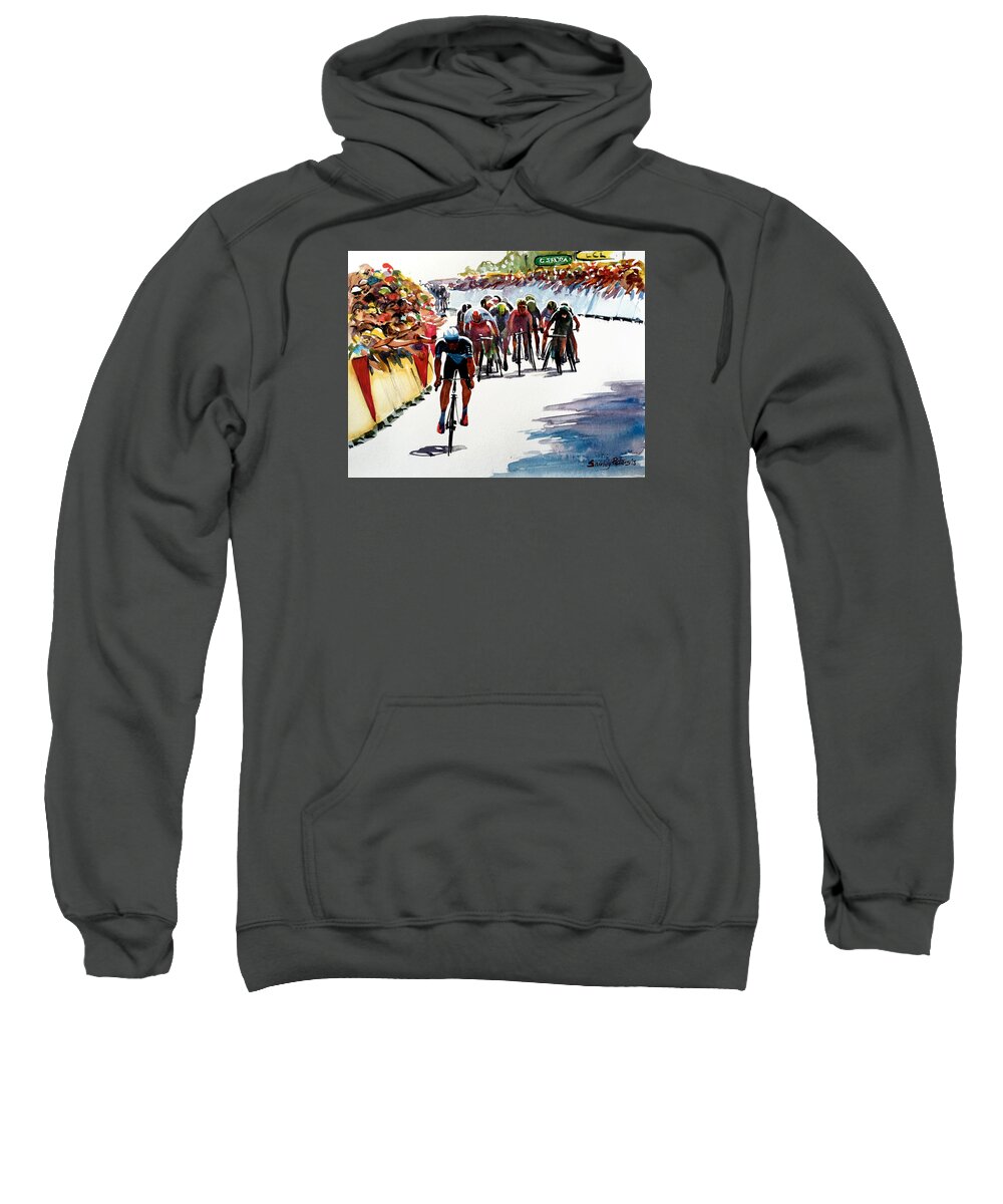 Cycling Sweatshirt featuring the painting Final Dash on Stage 6 - lge by Shirley Peters