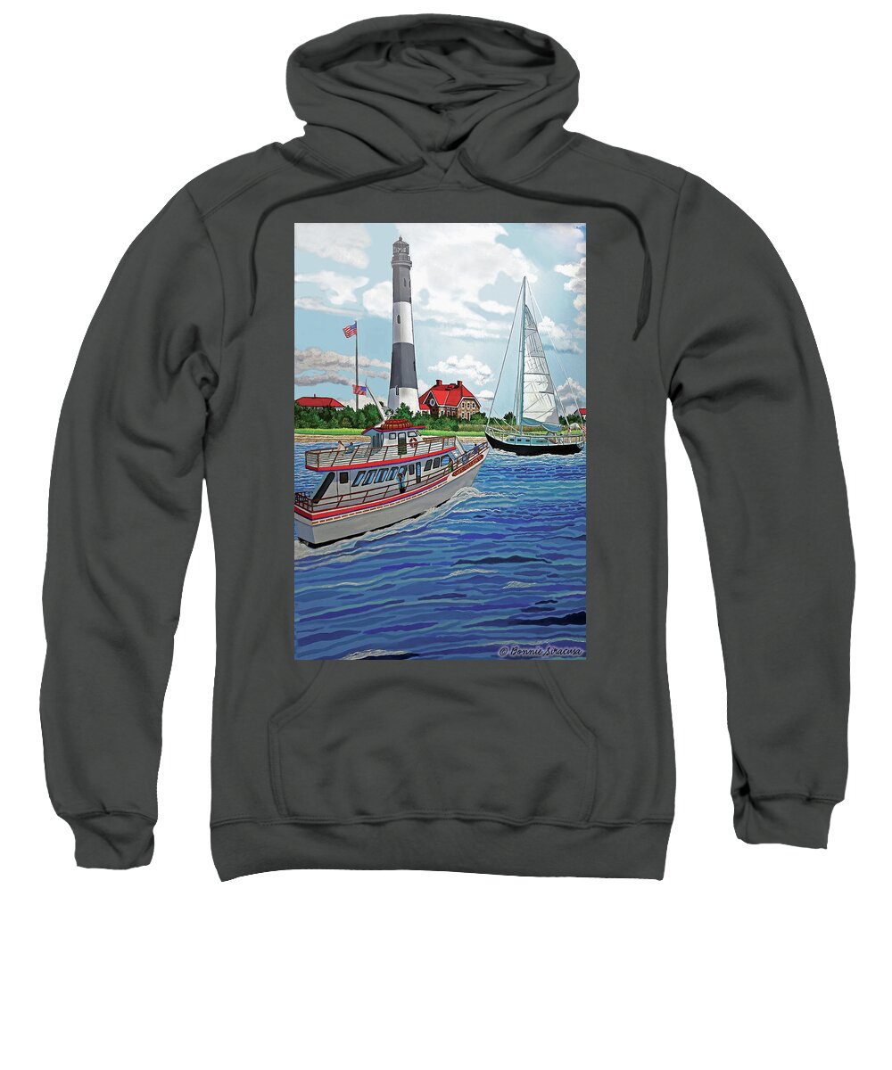 Lighthouse Sweatshirt featuring the painting Fire Island Lighthouse by Bonnie Siracusa