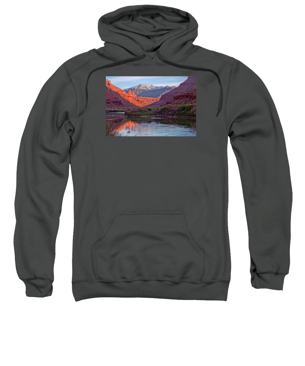 Moab Sweatshirt featuring the photograph Fisher Towers Sunset Reflection by Dan Norris