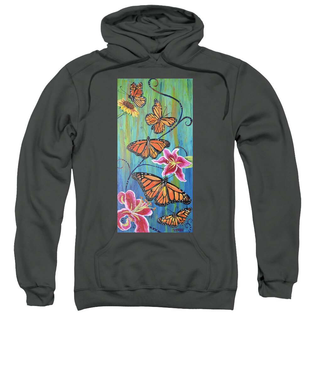 Monarch Butterflies Sweatshirt featuring the painting Flight of the Monarchs by Melissa Torres