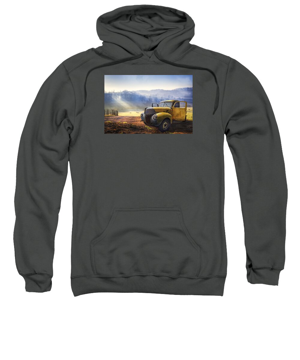 Appalachia Sweatshirt featuring the photograph Ford in the Fog by Debra and Dave Vanderlaan