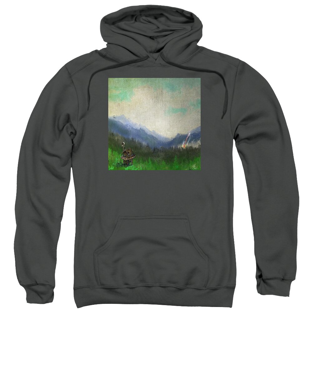 Cloud Sweatshirt featuring the digital art Forest fire lookout by Debra Baldwin