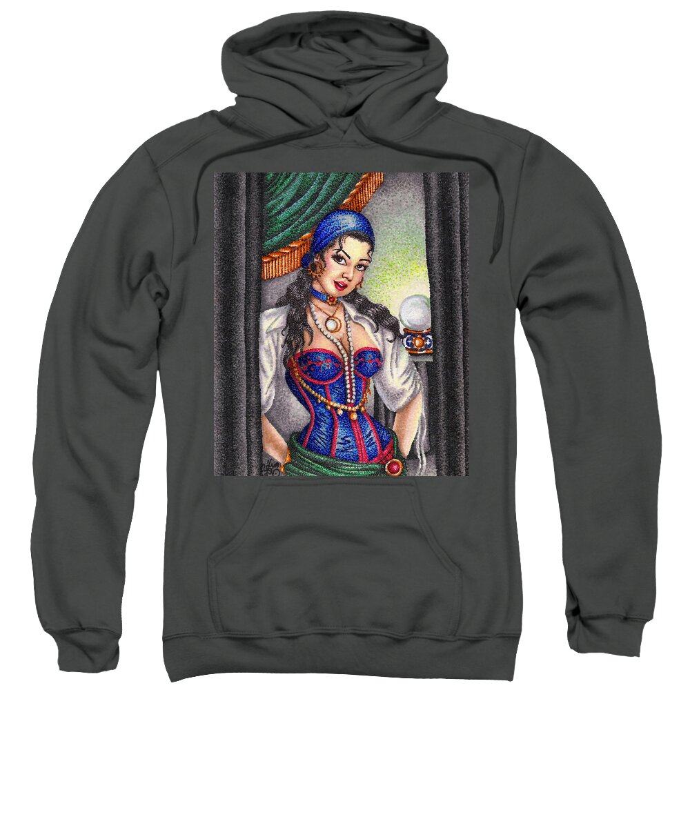 Woman Sweatshirt featuring the drawing Fortune Teller by Scarlett Royale